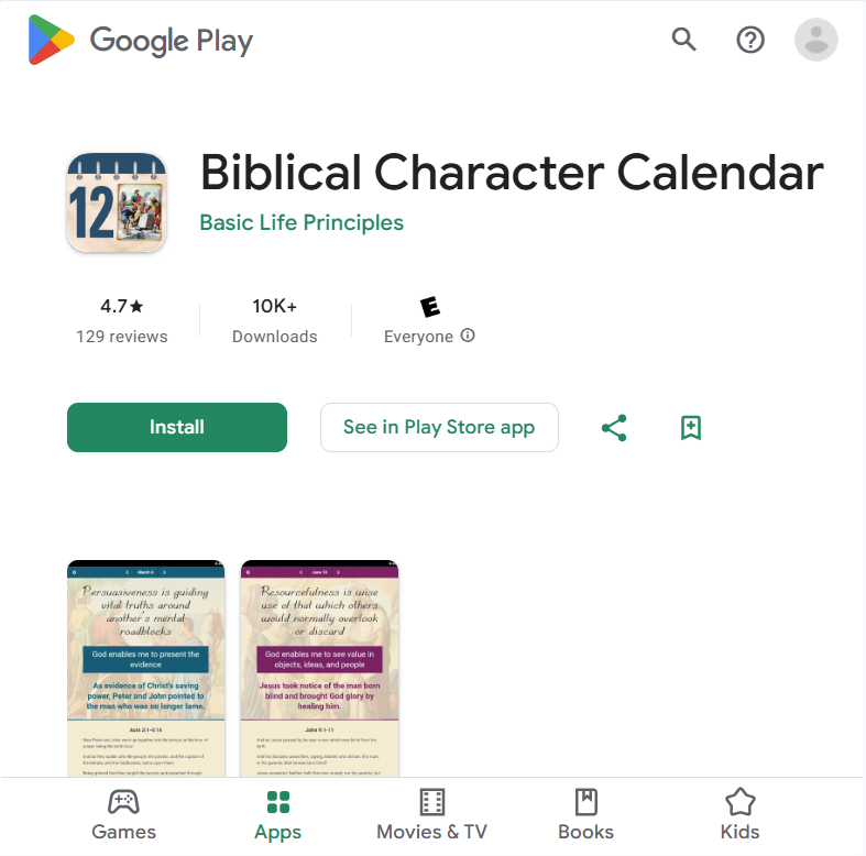 Biblical Character Calendar app screenshot